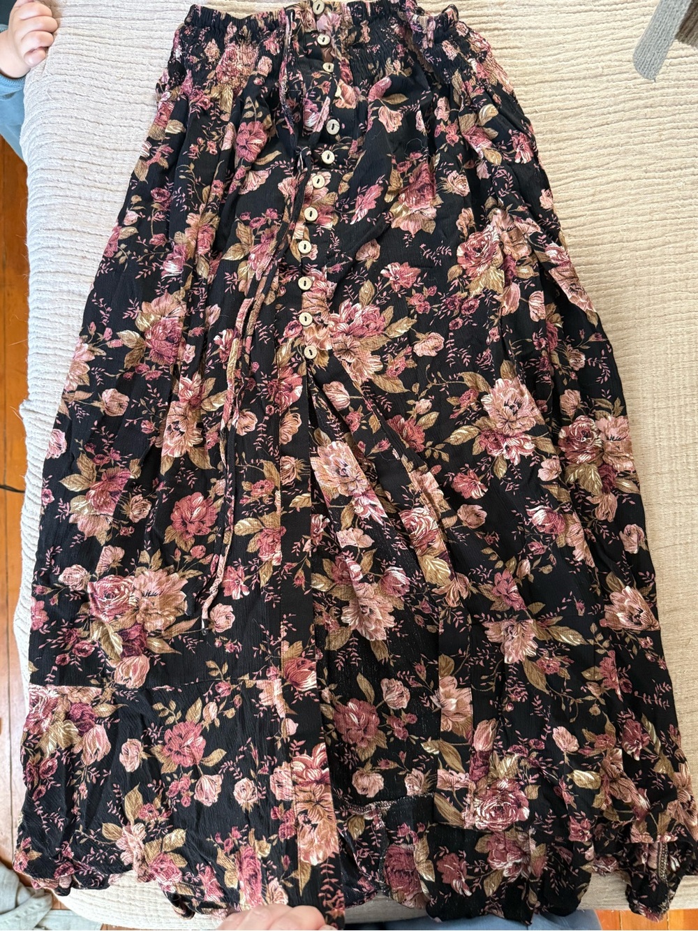Carly Jean Los Angeles Black Maxi Skirt with Pink Floral Print